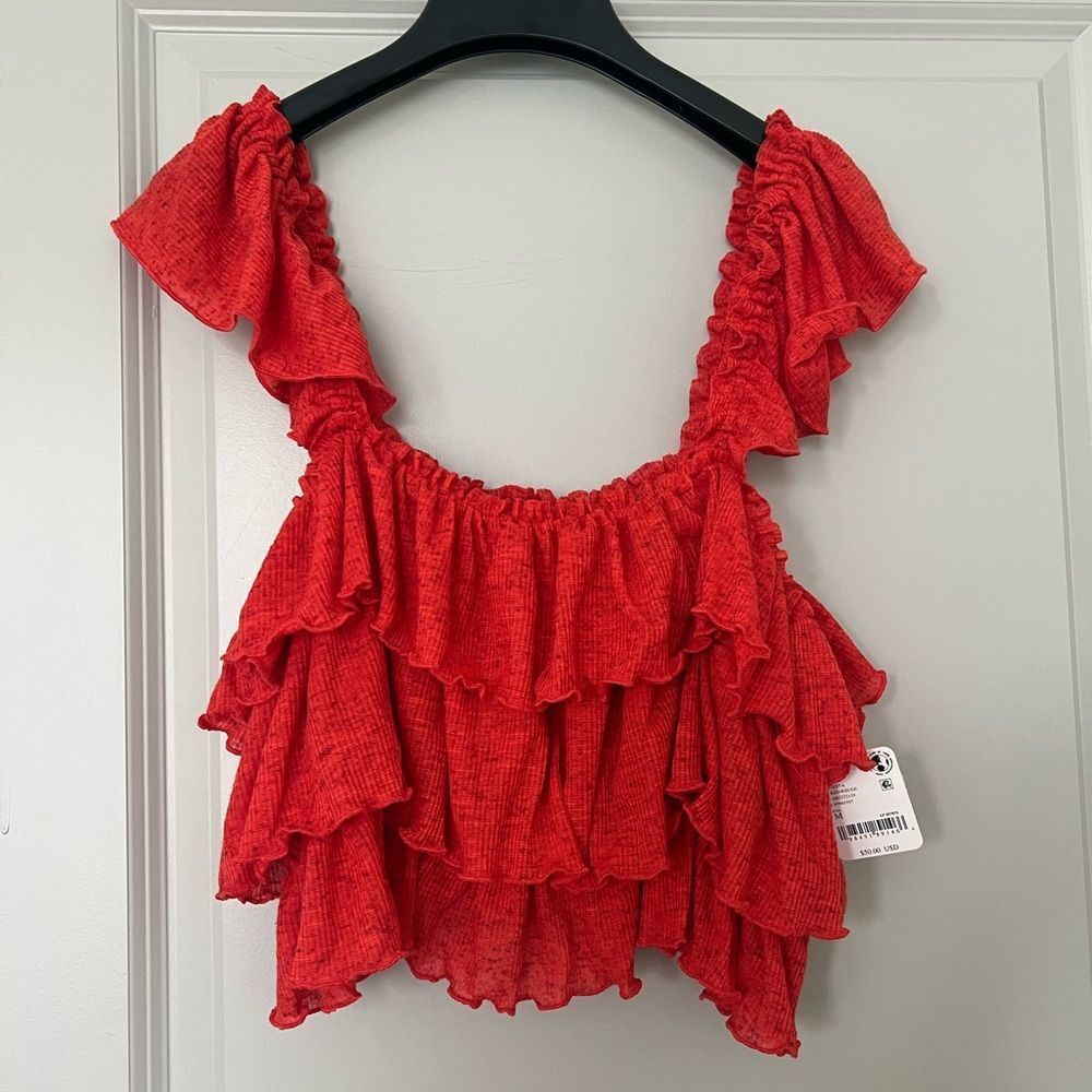 Free People Red Ruffle Tank Top - Picture 2 of 5